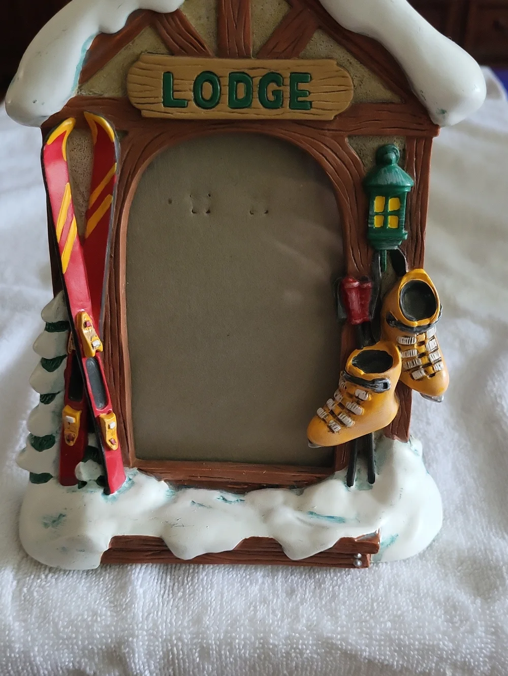 Lodge Winter Ski Resort Photo Frame - Snowy Cabin Design
